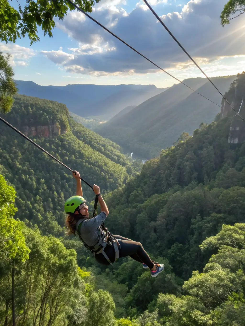 A vibrant image of ziplining through the rainforest canopy in Monteverde, Costa Rica, showcasing the thrill and adventure of this popular activity.